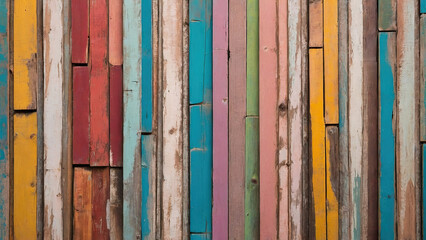 Smooth old boards painted with paint of different colors as a background. Faded with age.