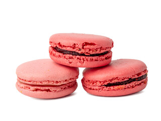 Colorful French macaroons on a white background. French macaroons close-up.