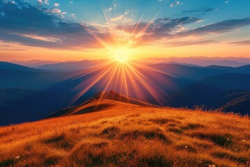 Golden sunset over alpine meadows
