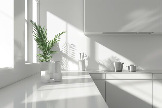 Interior of modern white kitchen