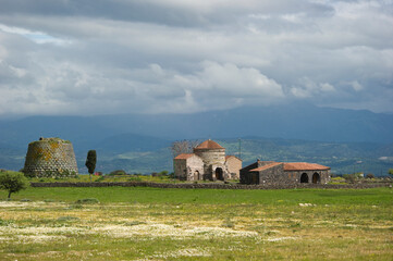 Nuraghe and Church of Santa Sabina. Silanus. Nuoro. Sardinia. Italy