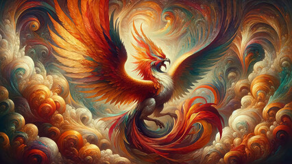 Obraz premium Majestic Phoenix: Fiery Rebirth in Flight