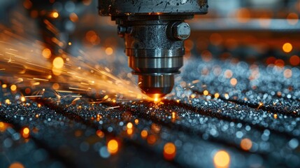 Industrial laser cutter with sparks - obrazy, fototapety, plakaty
