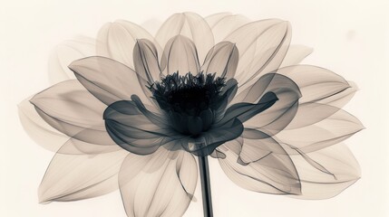X-ray image of dahlia. Photocopy of flowers in black and white - obrazy, fototapety, plakaty