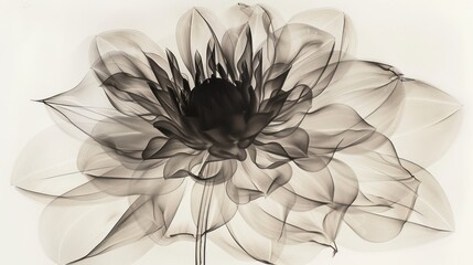 X-ray image of dahlia. Photocopy of flowers in black and white - obrazy, fototapety, plakaty