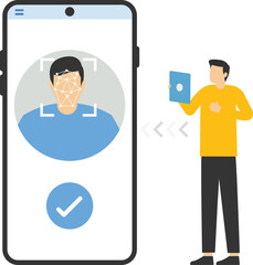 Authentication by facial recognition concept. Biometric. Security system.

