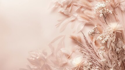 Beige neutral color romantic lovely dried flowers with blur light background wallpaper macro