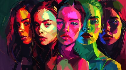 Multi-ethnic women. A group of beautiful women with different beauty, hair and skin color. The concept of women, femininity, diversity, independence and equality. illustration.