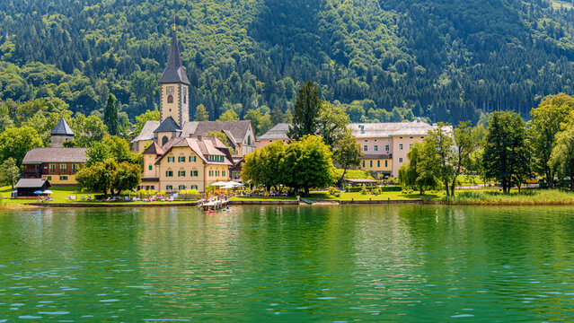 View to Ossiach from lake Ossiacher