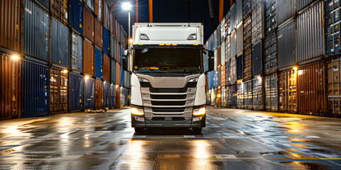 A Cargo Truck and Airplane Set Against a Sunset at a Bustling International Shipping Port, Generative AI