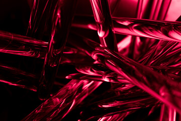 red glowing optical fiber in the dark