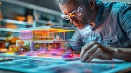 Architect with holographic tools