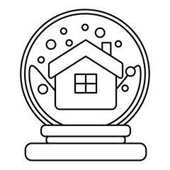 Snow dome line icon. Snow globe icon with fir tree and house. Decoration for Christmas and New Year holiday. Vector illustration isolated on background.