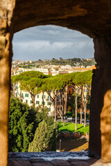 Beautiful view of Rome from the window of sant angelo castle