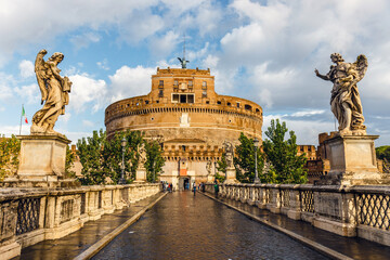 Fototapeta na wymiar Castel Sant Angelo or Mausoleum of Hadrian in Rome Italy, built in ancient Rome, it is now the famous tourist attraction of Italy.