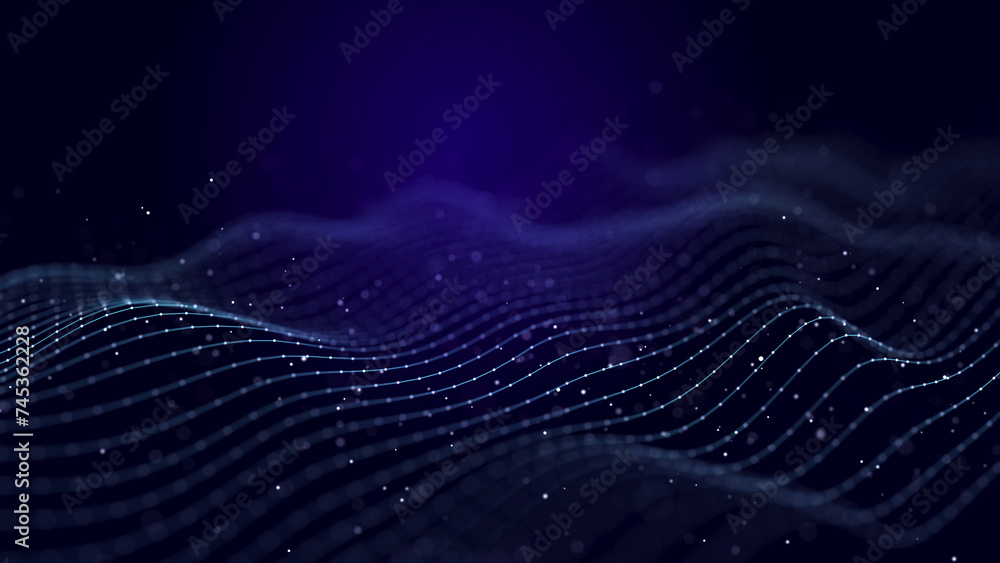 Poster futuristic wave of smooth lines.wire network technologies.cyber security background. 3d rendering.