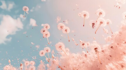 pink dandelions seed floral fluff pattern on a white background seamless