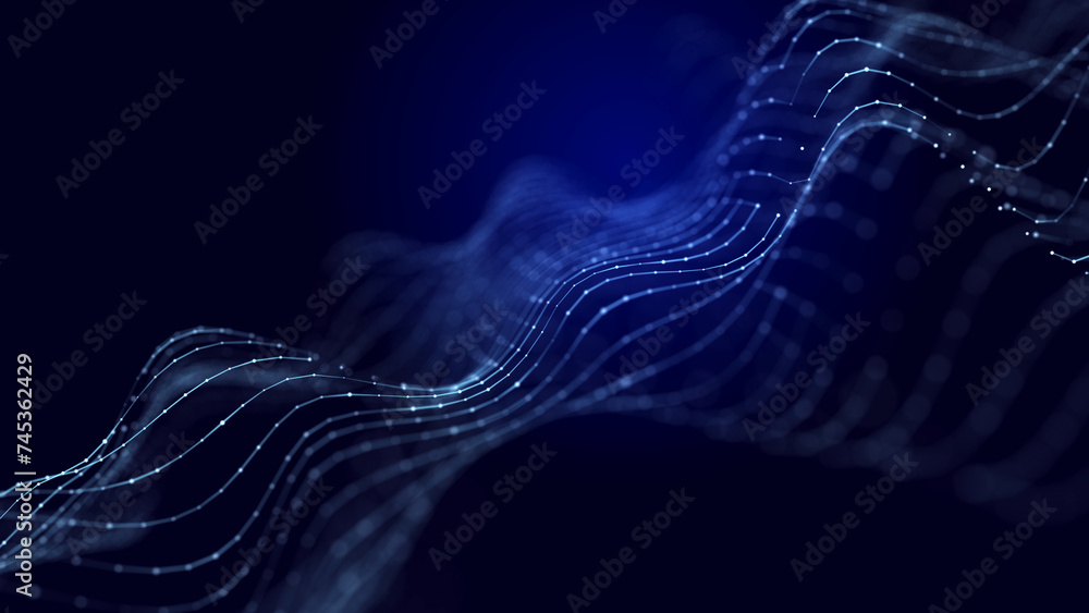 Poster abstract background grid of interlacing lines and dots. futuristic blue particle wave. structure of 