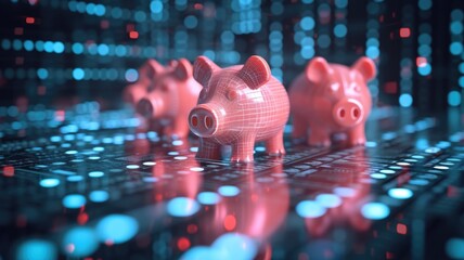 Digital Piggy Banks in digital and traditional forms Representing Online Savings and Financial Technology