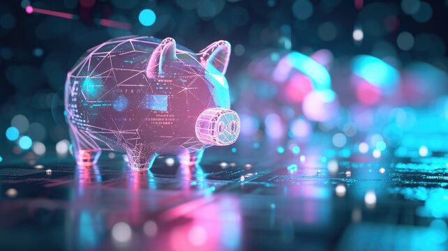 Digital Piggy Banks in digital and traditional forms Representing Online Savings and Financial Technology