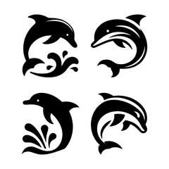 Obraz premium collection with abstract emblem of dolphin and sea wave 