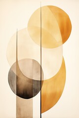 Sleek minimalist watercolor print in Nordic design. Abstract art. Muted colors. Perfect for modern interiors, contemporary spaces. Scandinavian style. Geometric shapes. Vertical format.