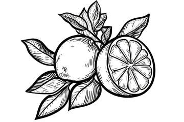 Drawing of a Lemon With Leaves