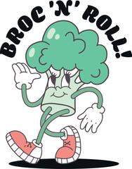 Groovy cartoon retro broccoli character