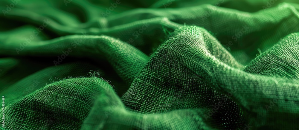 Poster A detailed view of a vibrant green cloth meeting a textured background, creating a visually striking image with a focus on color and texture.