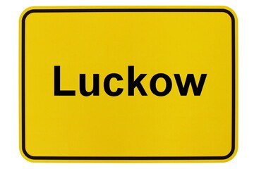 Illustration eines Ortsschildes der Gemeinde Luckow in Mecklenburg-Vorpommern - obrazy, fototapety, plakaty