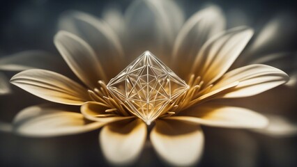 close up of a white flower a diamond sacred geometry design on a flower