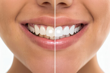 Teeth cleaning and whitening concept, illustration before and after.