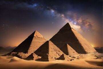 Pyramids at Night Under the Milky Way Galaxy, pyramids desktop walpaper | AI-GENERATED 

