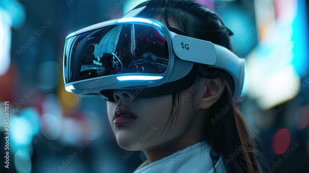 Poster A close up examination of the sleek design and advanced functionality of 5G technology combined with virtual reality