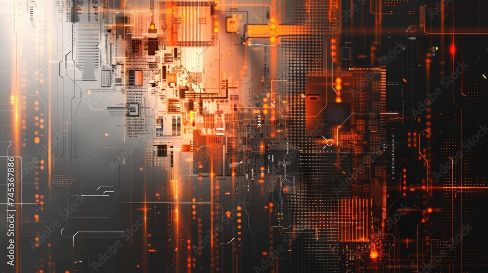 Aufkleber gray-orange abstract background or screensaver on pc in the style of cyber technologies of the futur