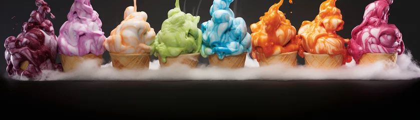 Fotobehang Chemical reactions creating a rainbow of ice cream flavors © 1st footage