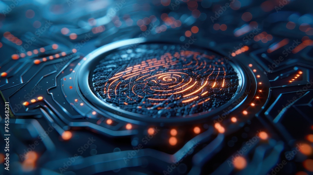Poster a close up view of a fingerprint scanner emphasizing the technology behind biometric security measur
