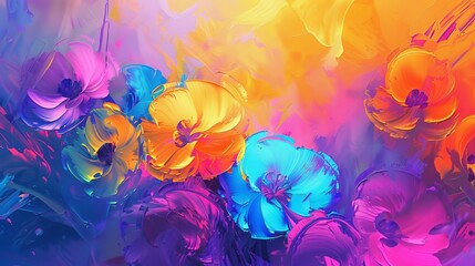Abstract vivid colored floral painting background - obrazy, fototapety, plakaty