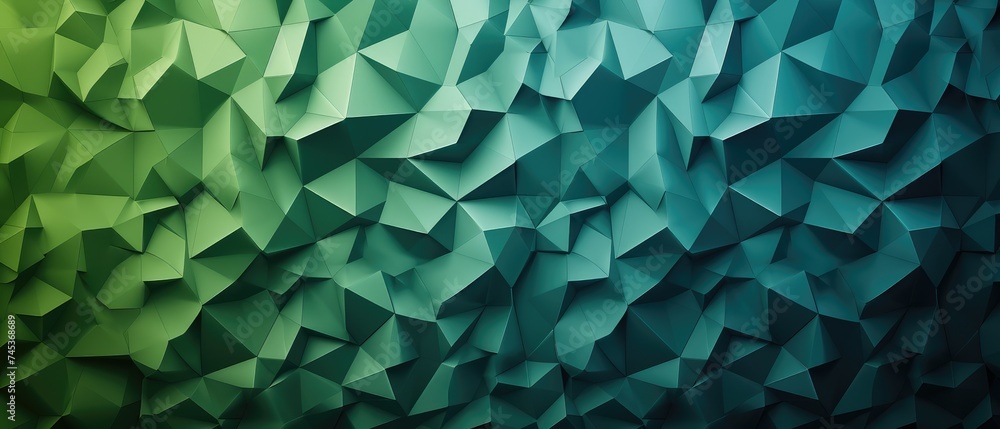 Poster green polygons transitioning to blue on a dark gray background. abstract background or screensaver f