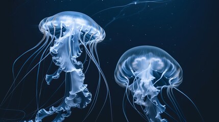 Giant jellyfish swimming in dark water