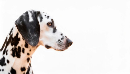 Dalmatian portrait, close-up of muzzle, isolated over white