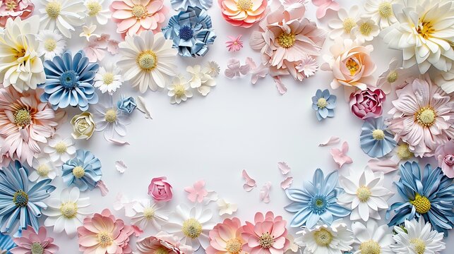 Paper flowers origami summer handmade concept wallpaper background