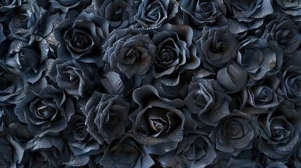 black roses isolated on a black background. Greeting card with roses