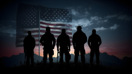 veterans lp us flag in silhouette - obrazy, fototapety, plakaty