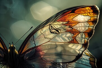 Macro shot of a monarch butterfly's wing revealing intricate patterns, symbolizing beauty and metamorphosis