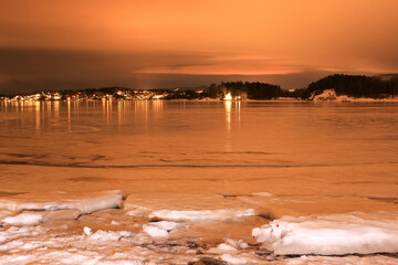 landscape with frozen sea at sunrise - Bærum