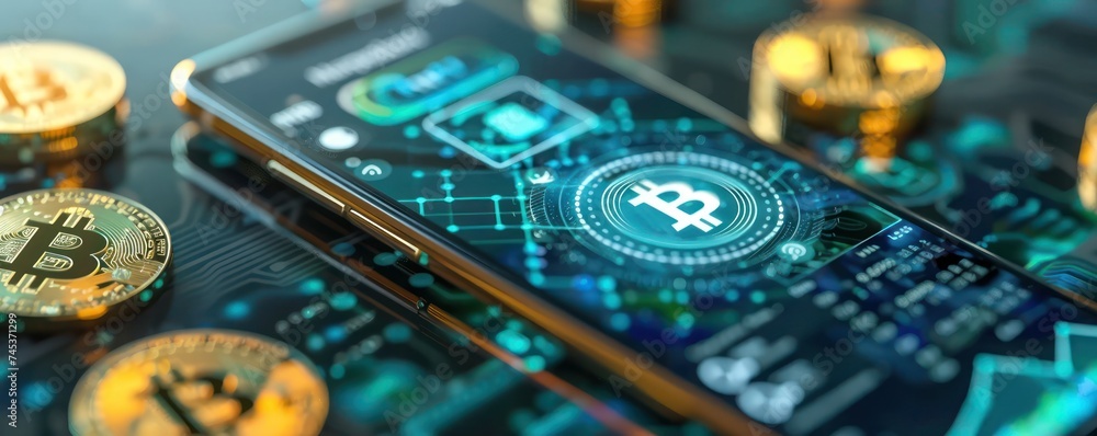 Poster close up of a secure digital wallet application on a smartphone showcasing encrypted storage for dig