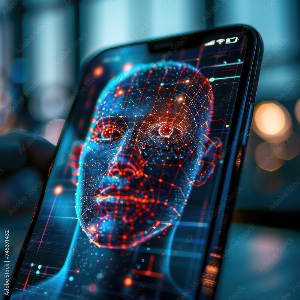 Poster close up of a smartphone screen displaying a secure banking transaction being authenticated through 
