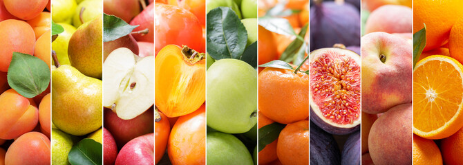 food collage of fresh fruits as background