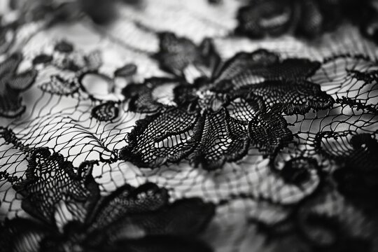 A Close-up Of A Black Lace With Intricate Floral Designs And Textures.